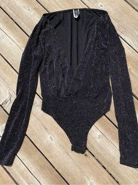 Windsor black shimmery low v cut bodysuit
